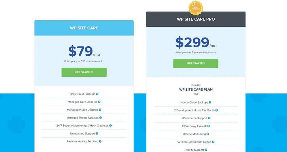 WP Site Care Pricing