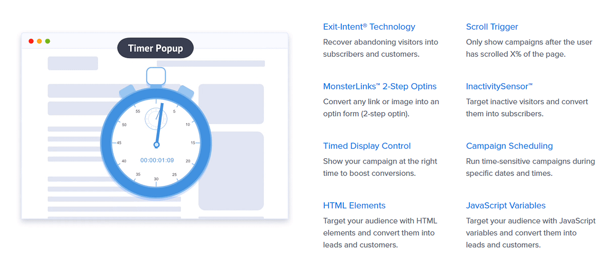 OptinMonster Campaign Trigger Features List Screenshot