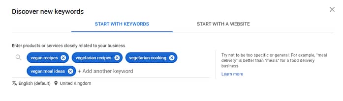 Google Keyword Planner - Start With Keyword Demo