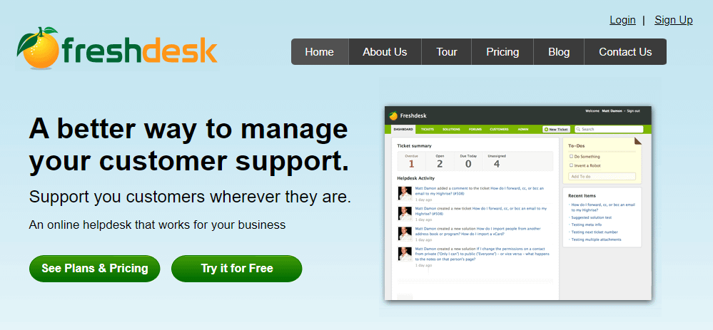 FreshDesk Website Screenshot Of 2010