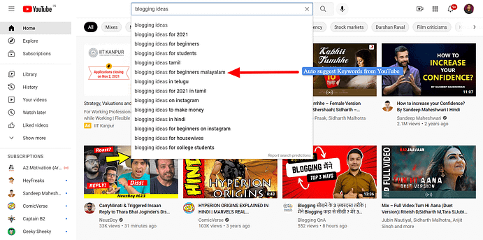 YouTube Auto Suggest Keywords