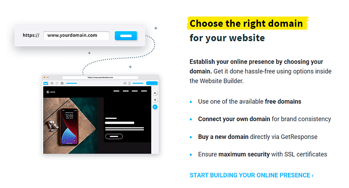 GetResponse Website Builder Domain Choice