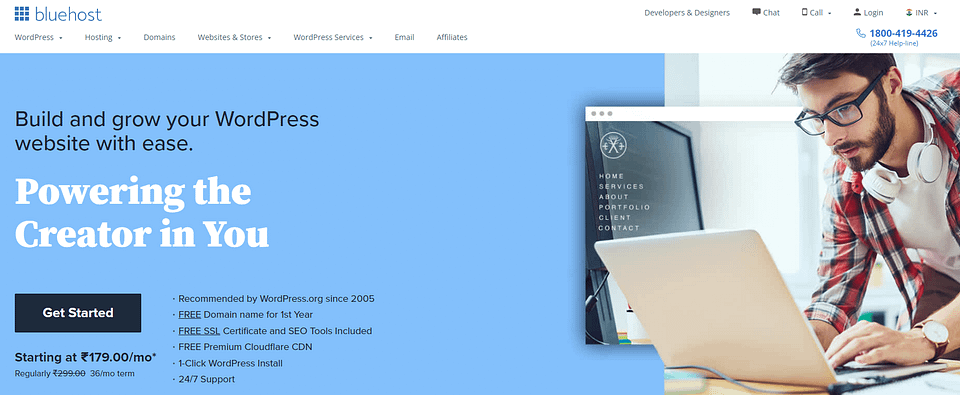 Bluehost.in Homepage Screenshot