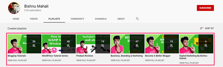 YouTube Channel Playlist Section Screenshot